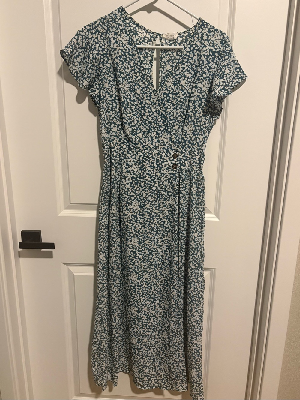 Sienna Sky Teal Floral Wrap-Style Midi Dress